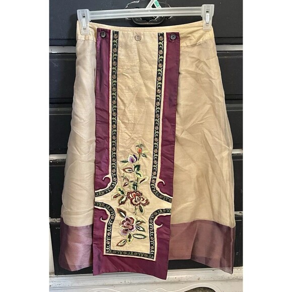Silk Box Womens Skirt Size 4 Embroidered 100% Silk Midi Button Floral Zipper - Picture 10 of 16